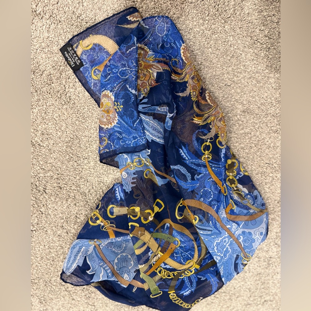 Elizabetta Alessandra Long Silk Scarf Navy - Picture 4 of 9
